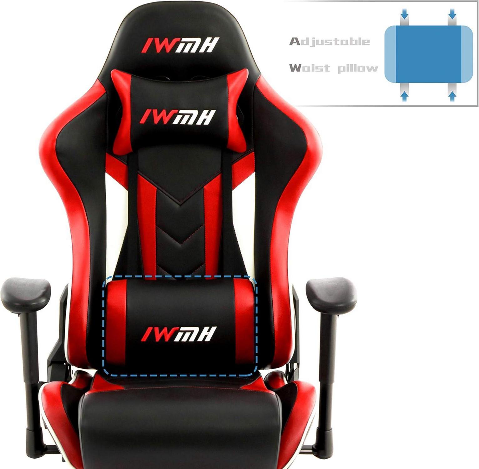 Ergonomischer Gaming Stuhl Rot mit Fußstütze und Lendenstütze