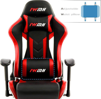 Ergonomischer Gaming Stuhl Rot mit Fußstütze und Lendenstütze