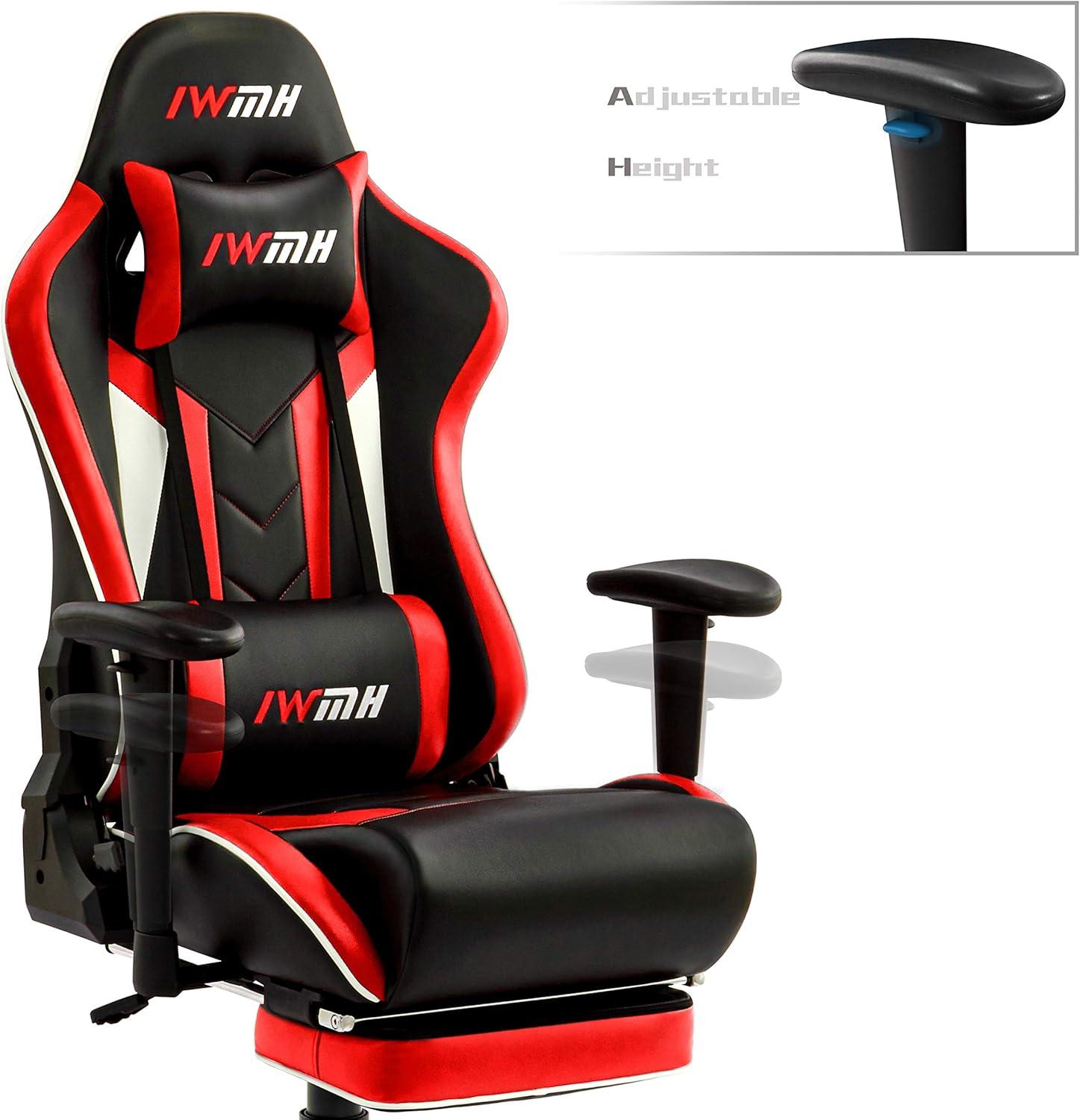 Ergonomischer Gaming Stuhl mit Fußstütze und verstellbarer Kopfstütze in Rot