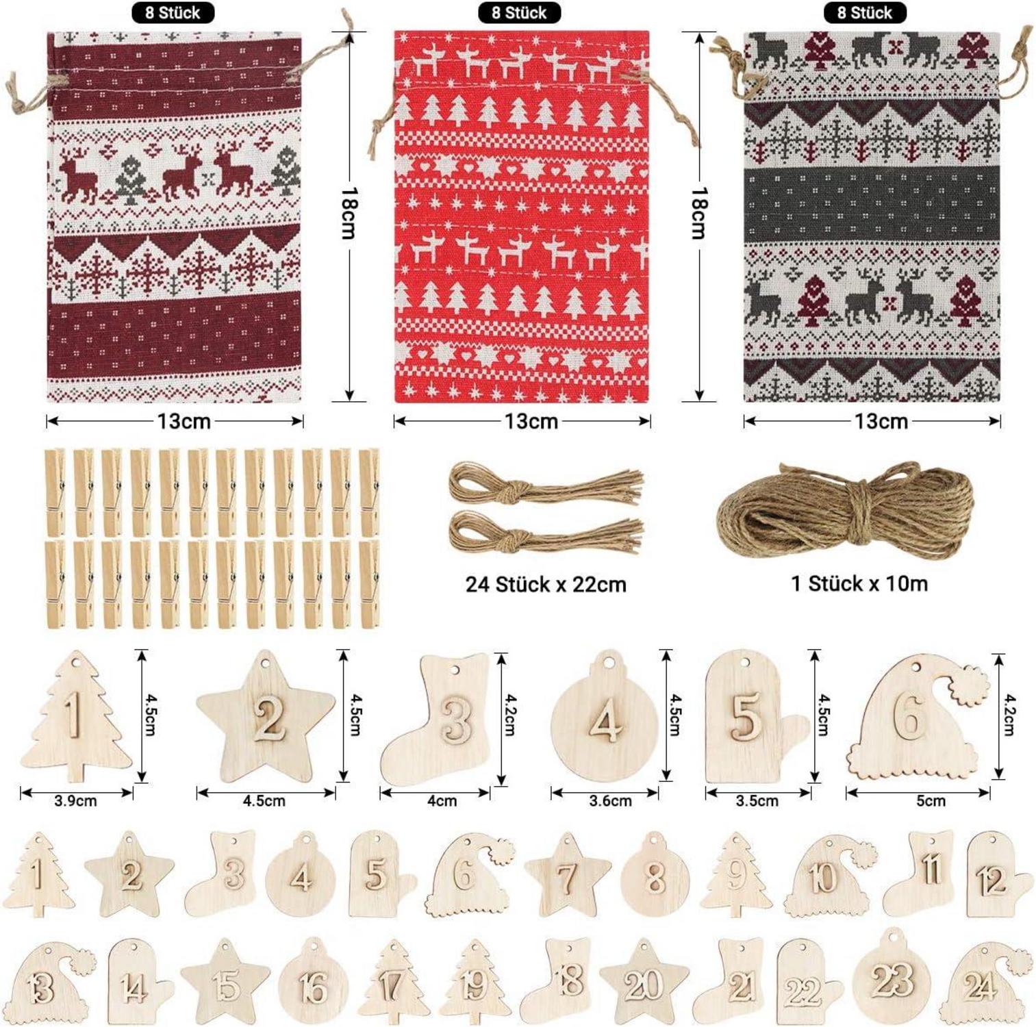 Adventskalender Jutesäckchen DIY Weihnachtsdeko Holzornamente