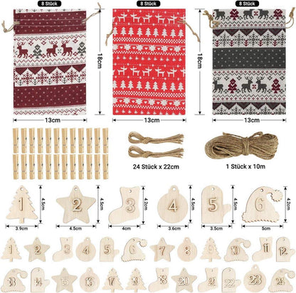 Adventskalender Jutesäckchen DIY Weihnachtsdeko Holzornamente