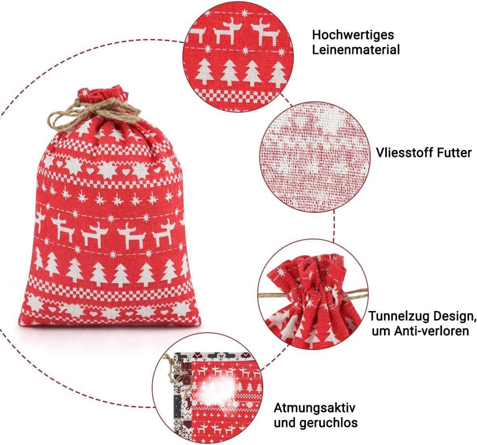 K KUMEED Jutesäckchen Adventskalender DIY Set mit 24 Holzornamenten
