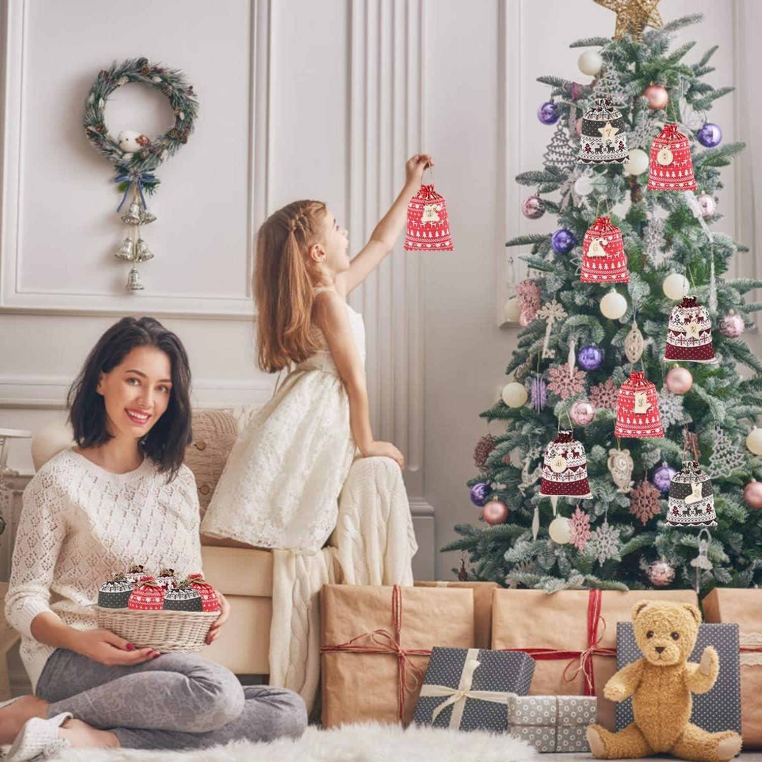 Jutesäcke Adventskalender zum Selbst Befüllen 97-teilig Hängend