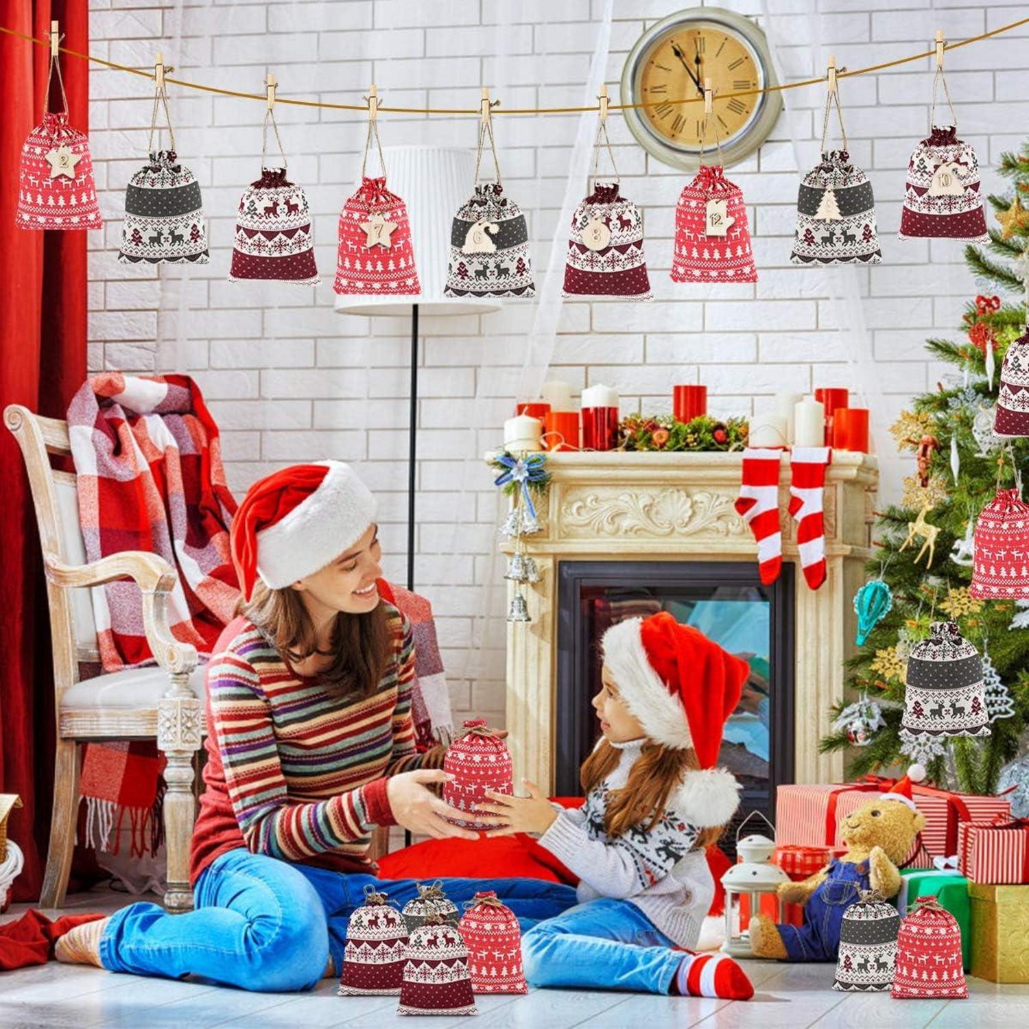 Jutesäcke Adventskalender zum Selbst Befüllen 97-teilig Hängend