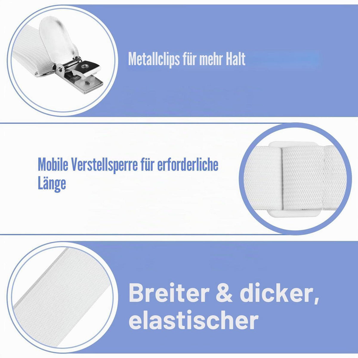 4x Verstellbare Bettlakenspanner (30-120cm) – Weiß
