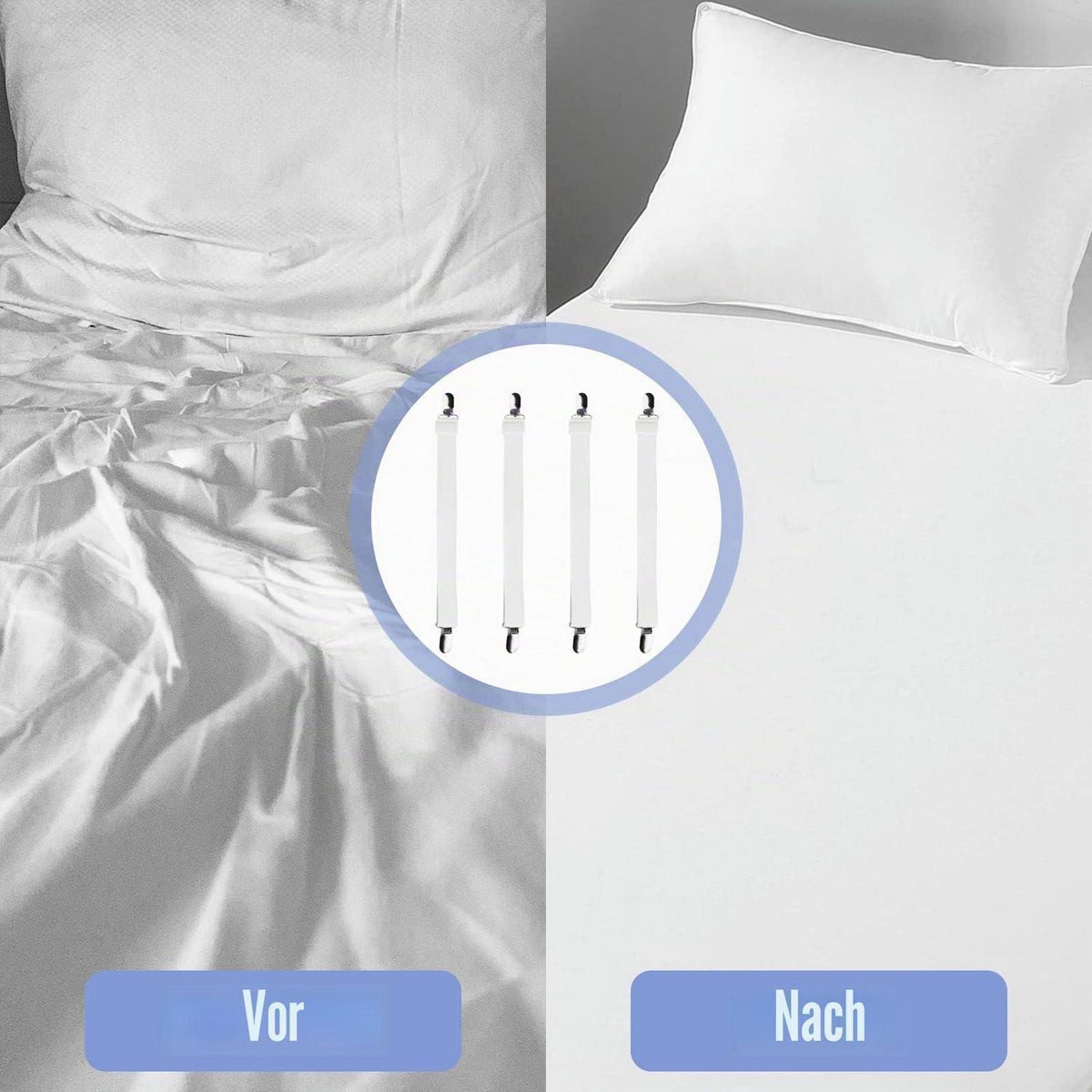 4x Verstellbare Bettlakenspanner (30-120cm) – Weiß