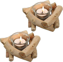 Rustikale Kerzenständer Teelichthalter Holz 2er Set Glas Windlicht