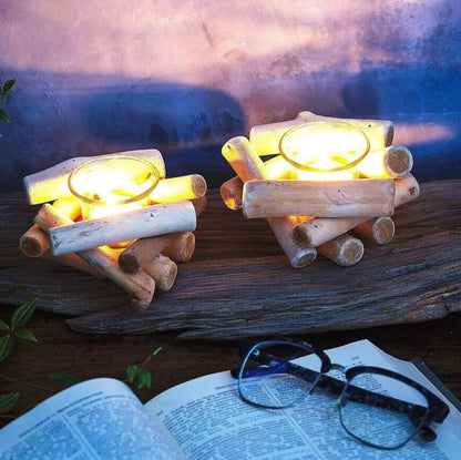 Rustikaler Kerzenständer Teelichthalter Holz 2er Set