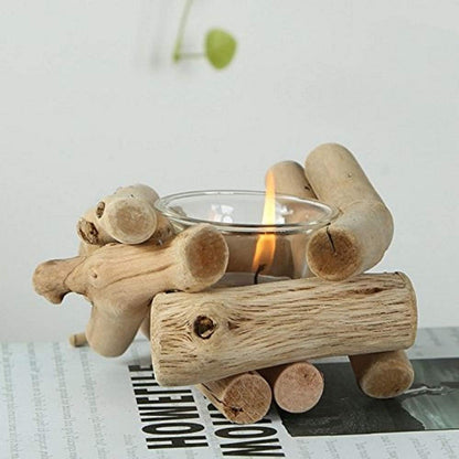 Rustikale Kerzenständer Teelichthalter Holz Vintage Windlicht 2er Set