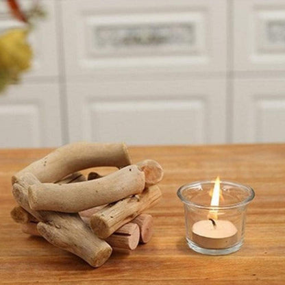 Rustikale Teelichthalter aus Holz 2er Set Glas Windlichtökologische Tischdeko