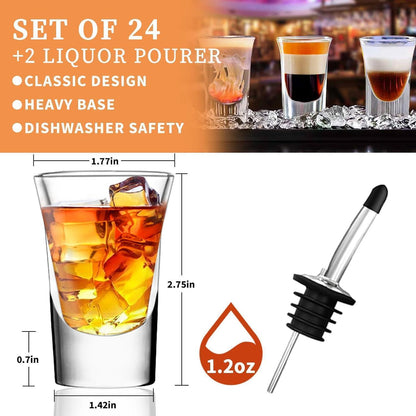 24er Schnapsgläser Set 35ml transparent schwerem Boden