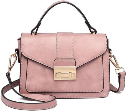 Elegante Damen Handtasche Kunstleder Pink Interiør Gold