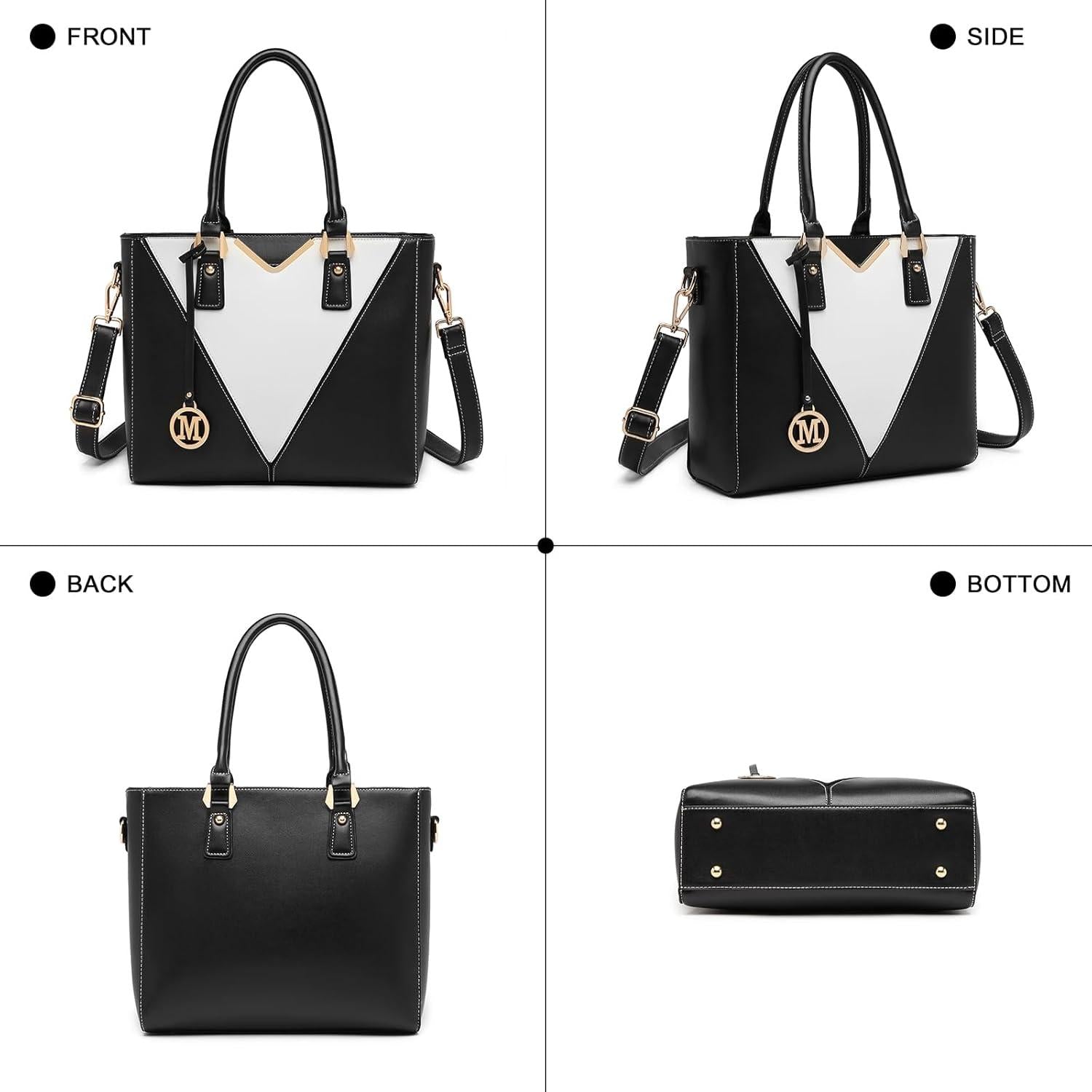 Modische Handtasche Damen Schwarz V-förmiges Design