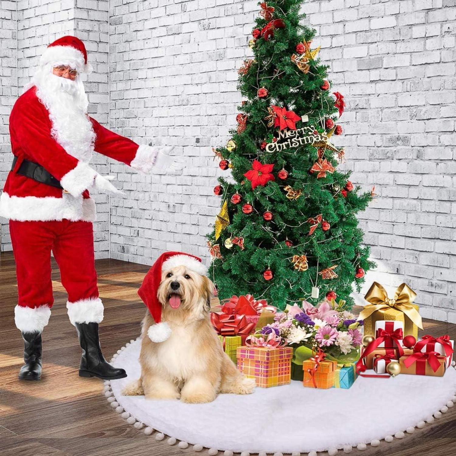 Weihnachtsbaum Rock Weiß Plüschfell Rund Groß 122cm Christbaumdecke Teppich