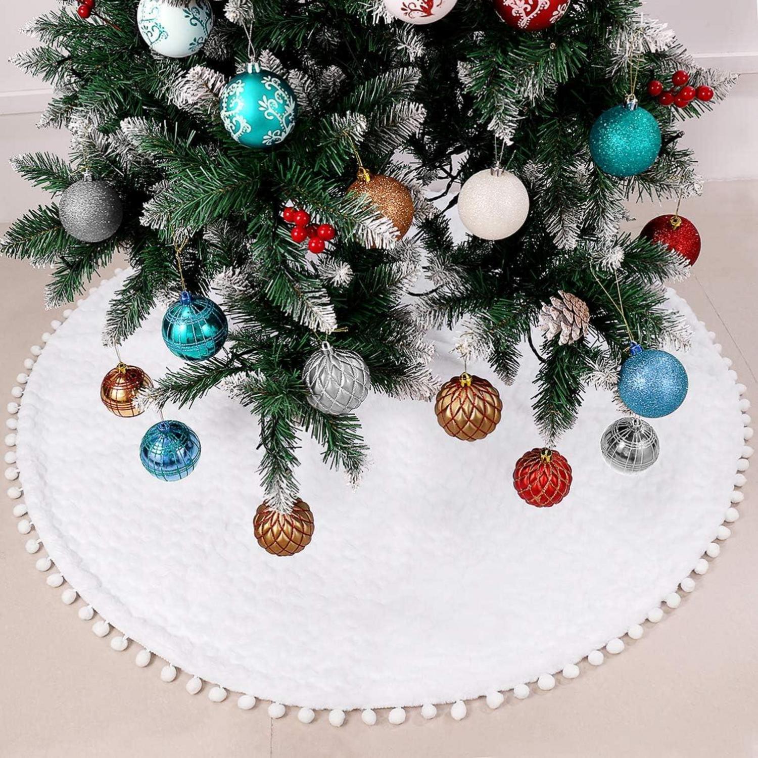 Weihnachtsbaum Rock Weiß Plüsch Groß 122 cm Christbaumdecke Fell