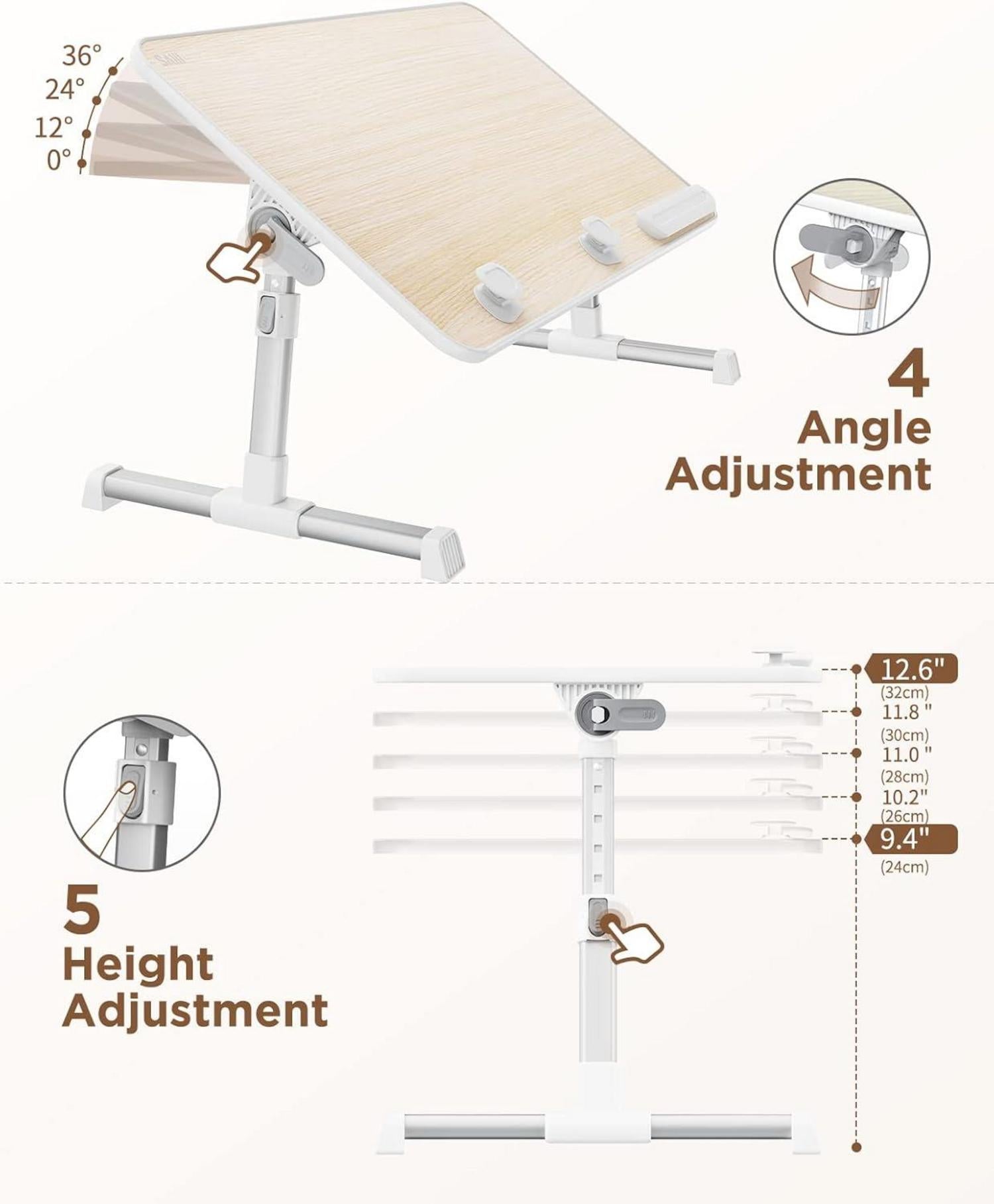SAIJI Betttisch höhenverstellbar 4 Winkel Lapdesk Sofa Boden Arbeitsstudium Lesen Schreiben Essen