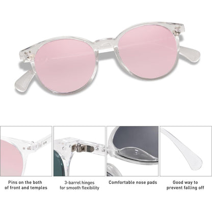 Polarisierte Runde Sonnenbrille Damen Herren UV400 Kristall Rosa Verspiegelt