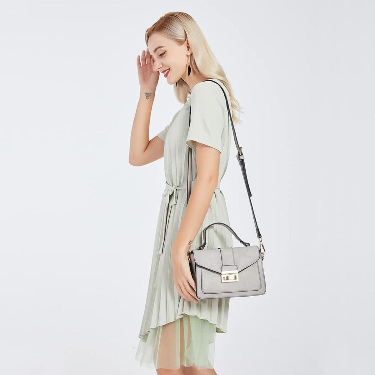 Damen Henkeltasche Grau Elegante Schultertasche in Lederoptik