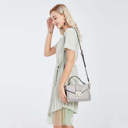 Damen Henkeltasche Grau Elegante Schultertasche in Lederoptik