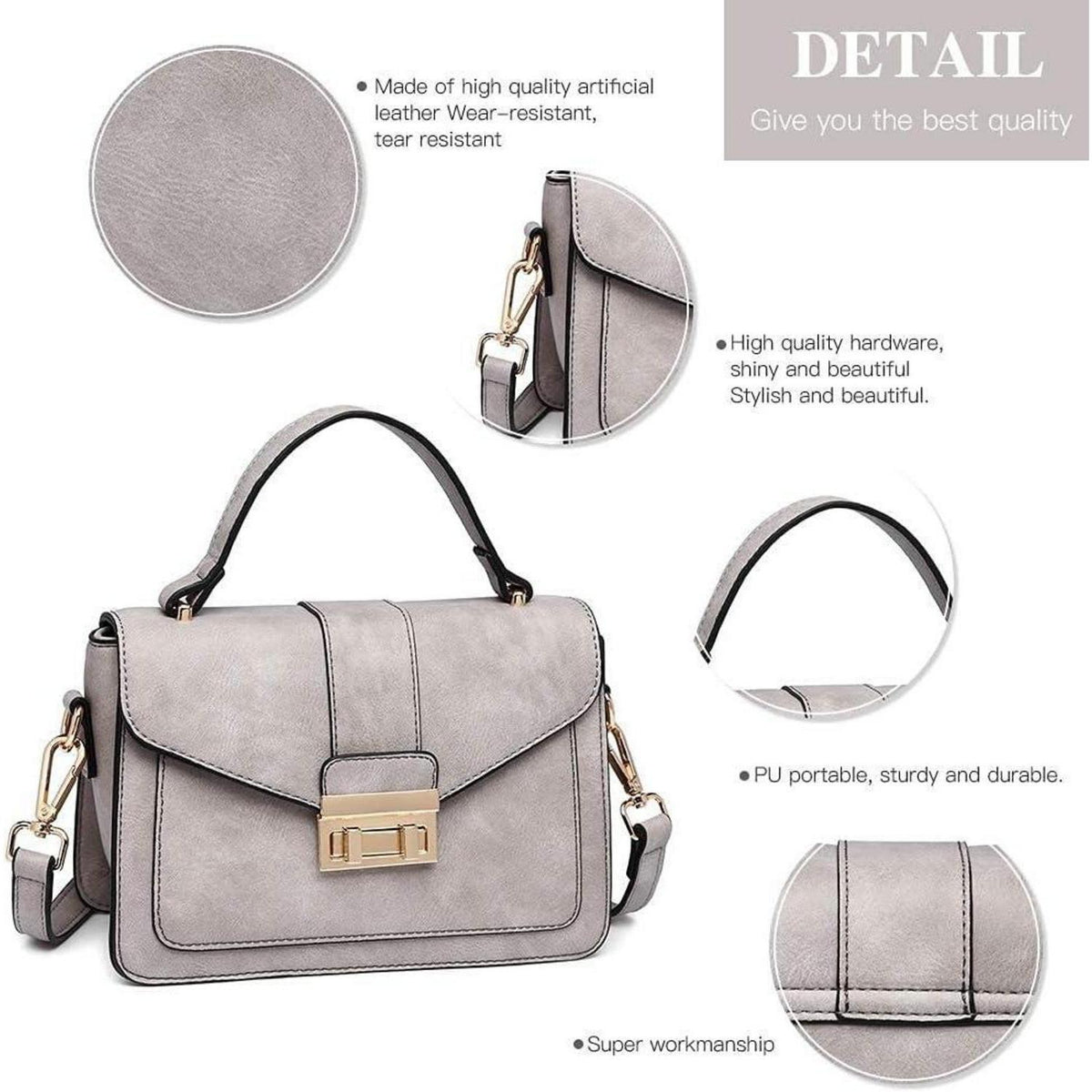 Damen Henkeltasche Grau Elegante Schultertasche in Lederoptik