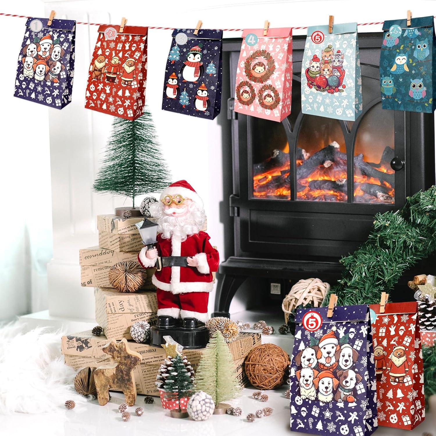 Adventskalender 2024 zum Befüllen, Geschenktüten Papiertüten Kinderbasteln