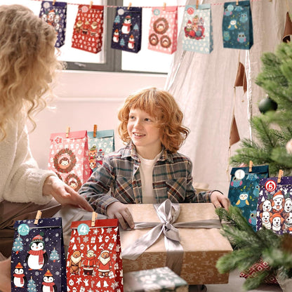 DIY Adventskalender 2024 zum Befüllen Papiertüten Kinder Geschenk Blau Green
