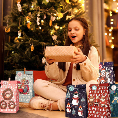 DIY Adventskalender 2024 zum Befüllen Papiertüten Kinder Geschenk Blau Green