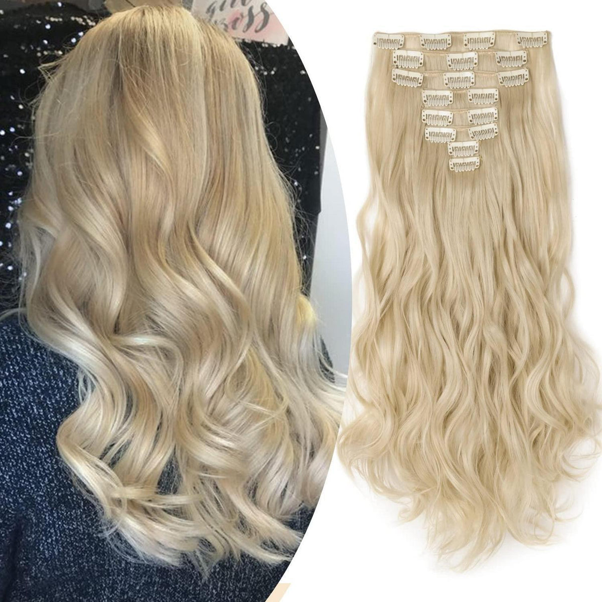 Welliges Haarverlängerung Set – 60cm, Gebleichtes Blond