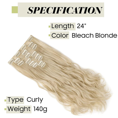 Welliges Haarverlängerung Set – 60cm, Gebleichtes Blond