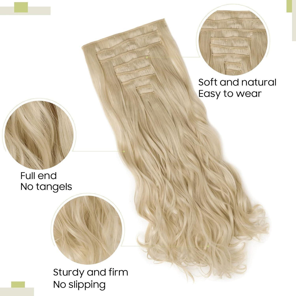 Welliges Haarverlängerung Set – 60cm, Gebleichtes Blond