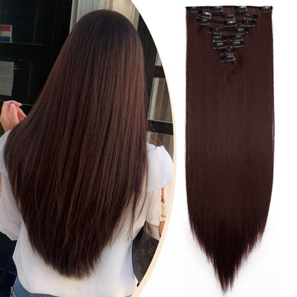 Weinrote Haarverlängerung Clip-In, 66cm, Voller Kopf