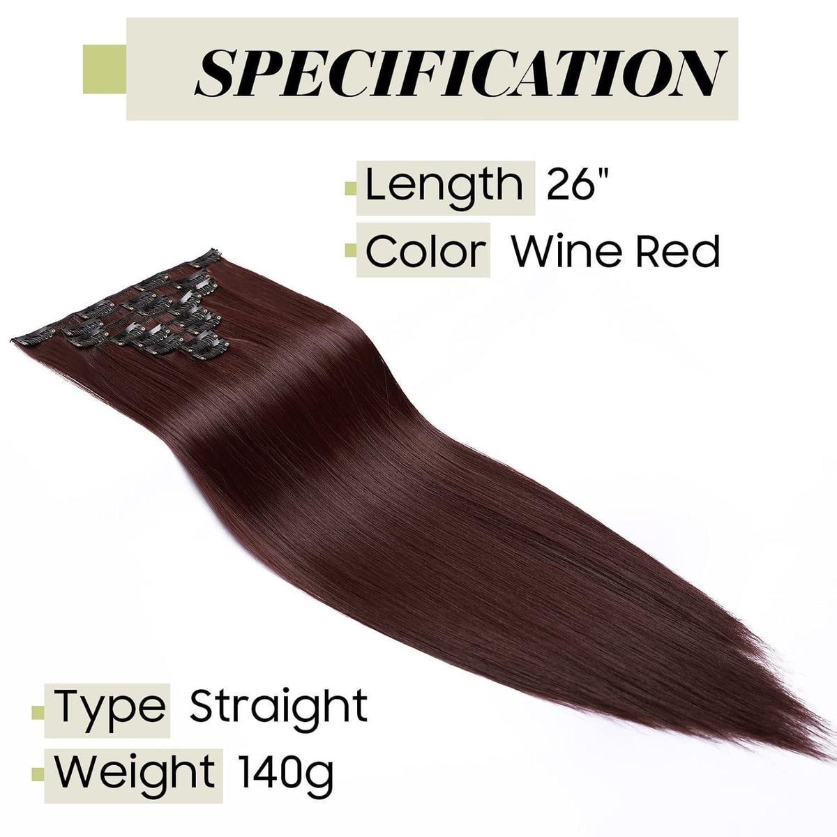 Weinrote Haarverlängerung Clip-In, 66cm, Voller Kopf