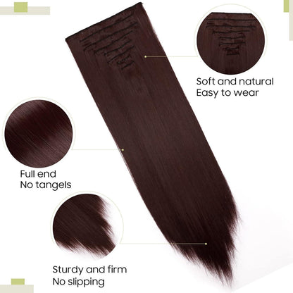 Weinrote Haarverlängerung Clip-In, 66cm, Voller Kopf