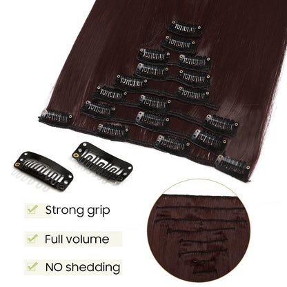 Weinrote Haarverlängerung Clip-In, 66cm, Voller Kopf