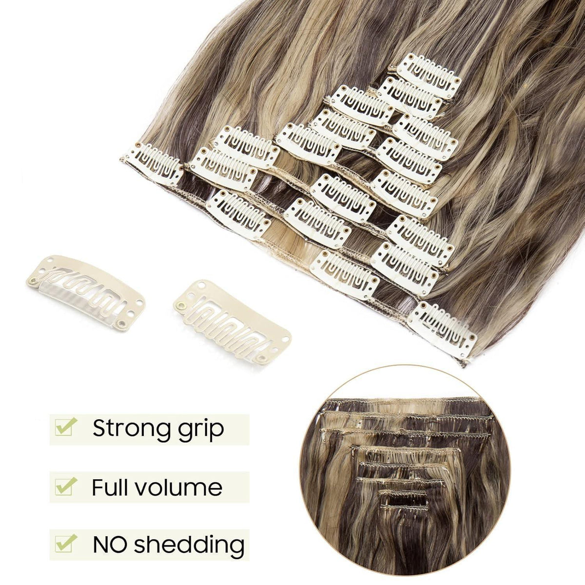 Welliges Haarverlängerung Set Dunkelbraun & Aschblond 60cm