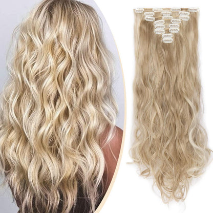 Welliges Haarverlängerung Set – 60cm Sandblond & Bleichblond