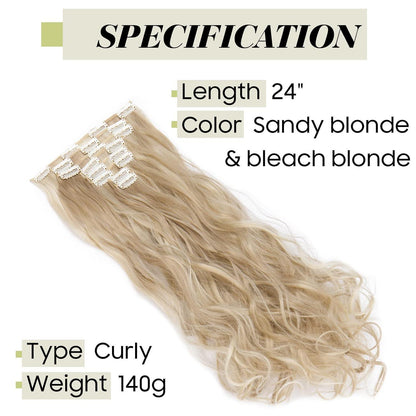 Welliges Haarverlängerung Set – 60cm Sandblond & Bleichblond