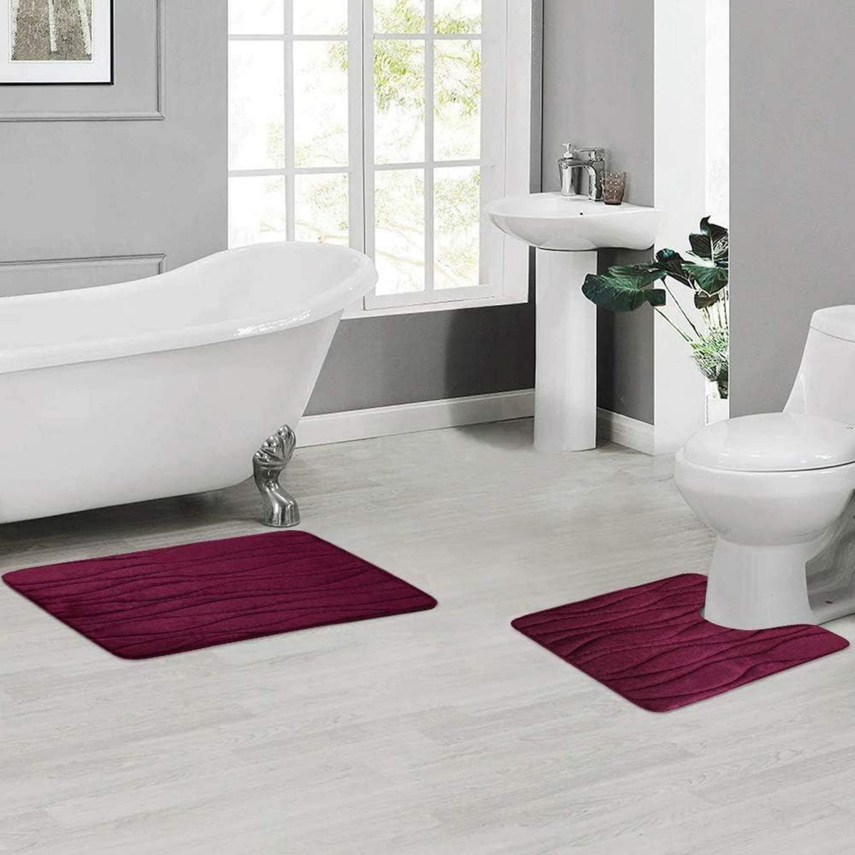 Memory Foam Badematte Set Weinrot – 2er Set, Weich & Saugstark