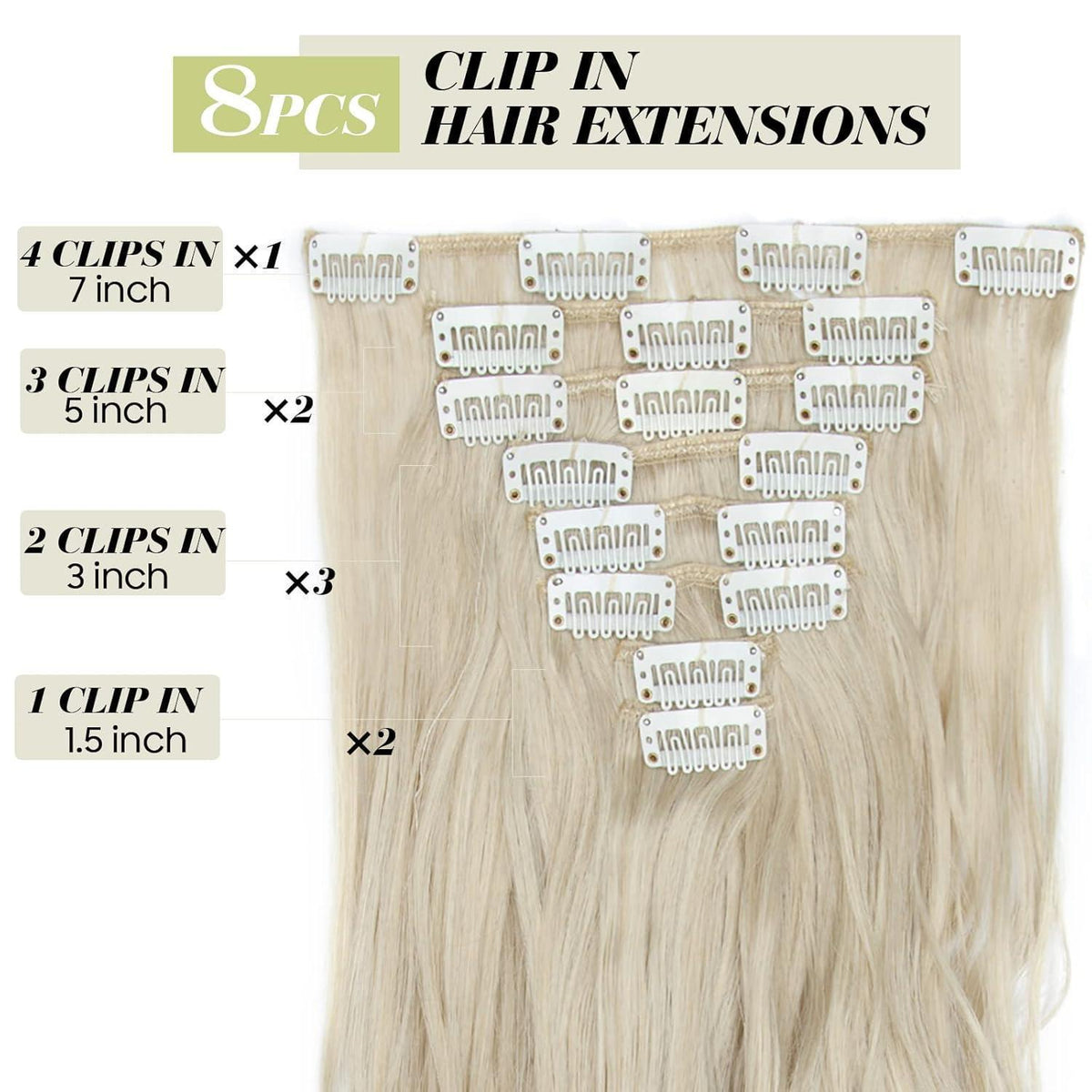 Welliges Haarverlängerung Set – Aschblond & Bleichblond, 60cm