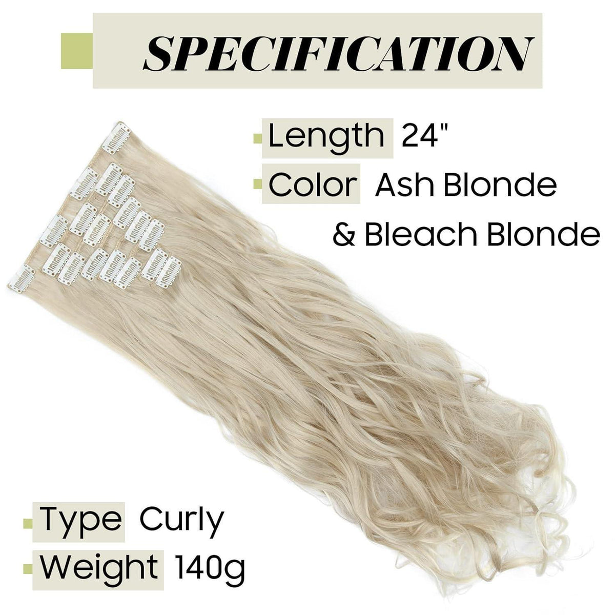 Welliges Haarverlängerung Set – Aschblond & Bleichblond, 60cm