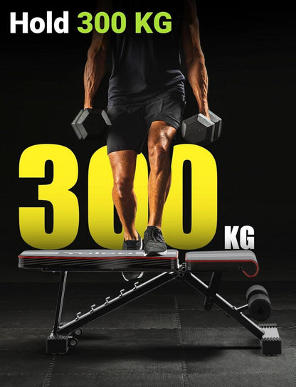 YOLEO klappbare Hantelbank Multifunktion Fitnesstraining Bank 300kg/Wandhalterung条件/4-Fach verstellbarones Sitzkissen