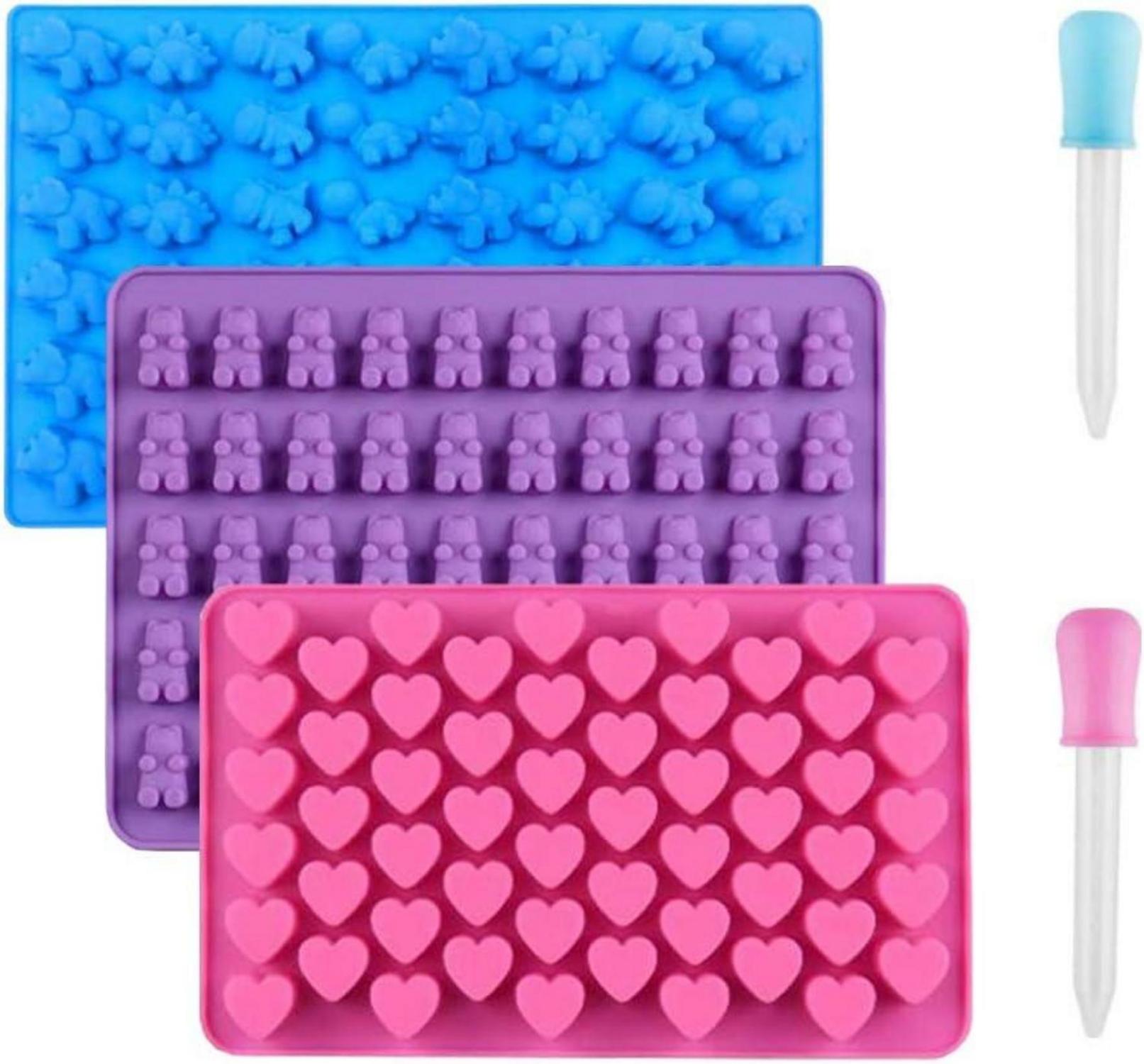 Silikon-Schokoladenformen Set mit Gummibärchen, Herz, Dinosaurier