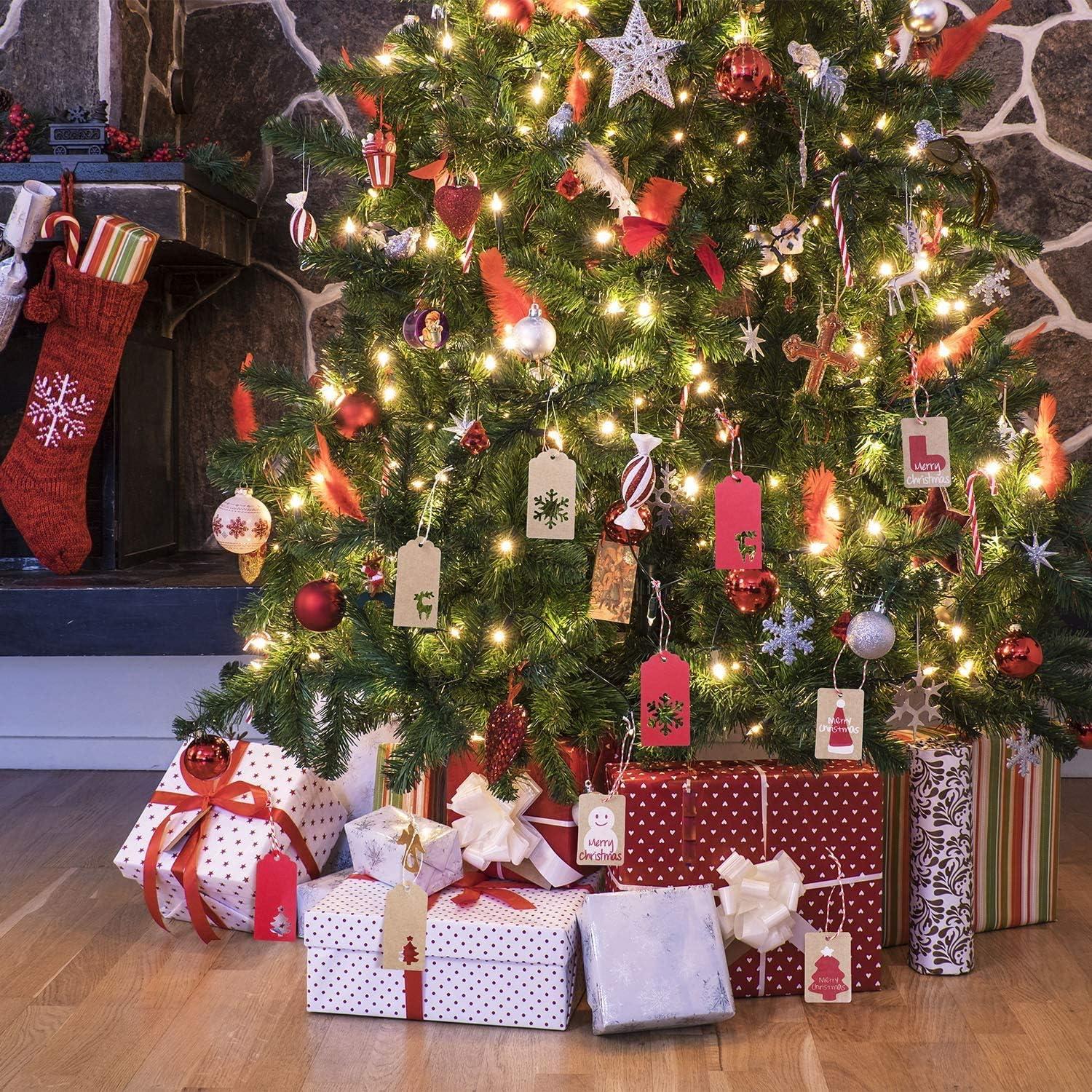 150 Kraftpapier Weihnachts-Etiketten Geschenkanhänger mit Schnur