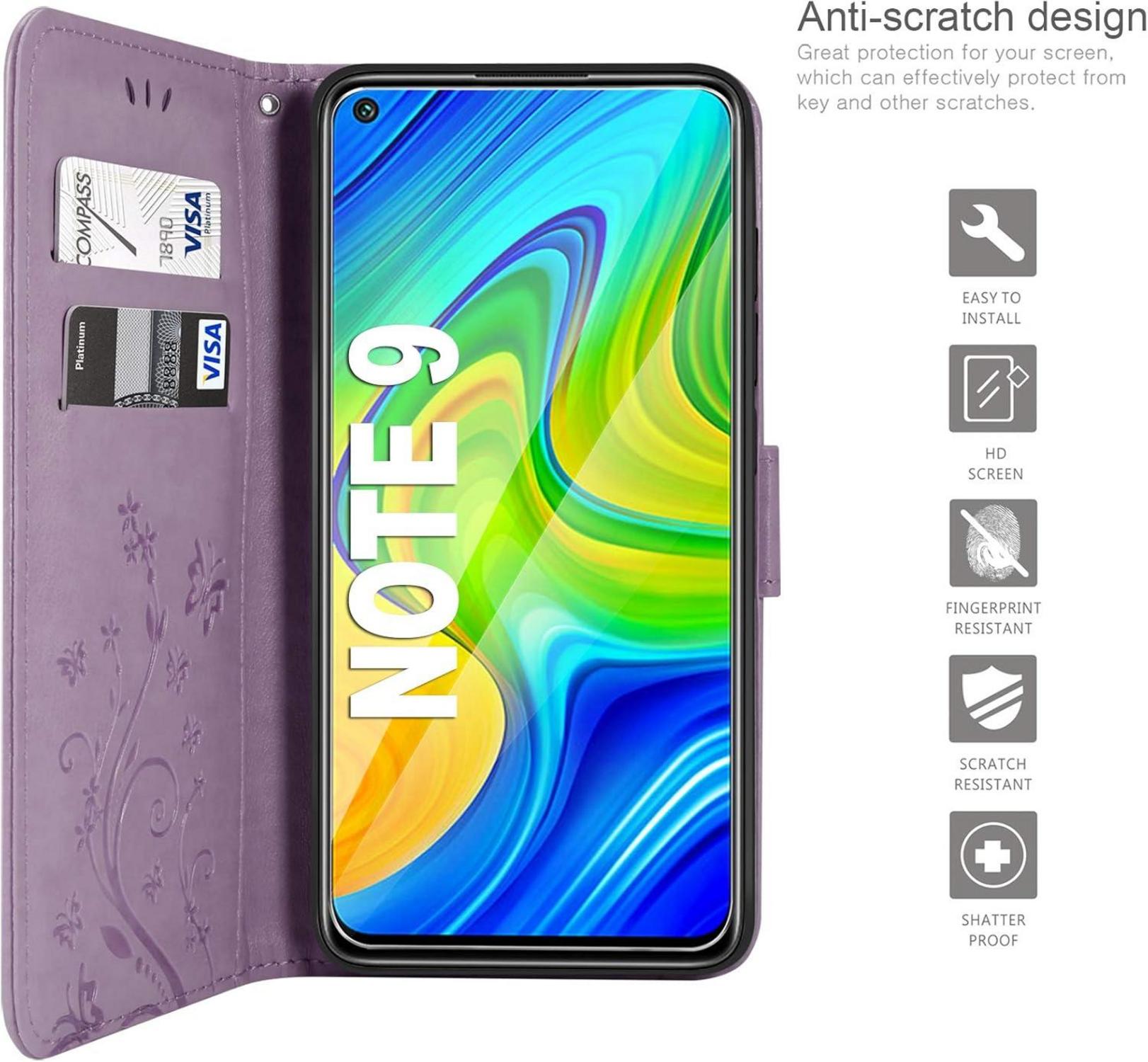 Xiaomi Redmi Note 9 Lederhülle mit Ständer und HD Schutzfolie