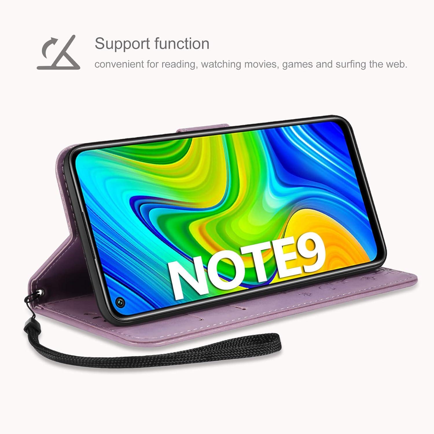 Lederhülle Xiaomi Redmi Note 9 Flip Wallet Tasche Schutzhülle Lila