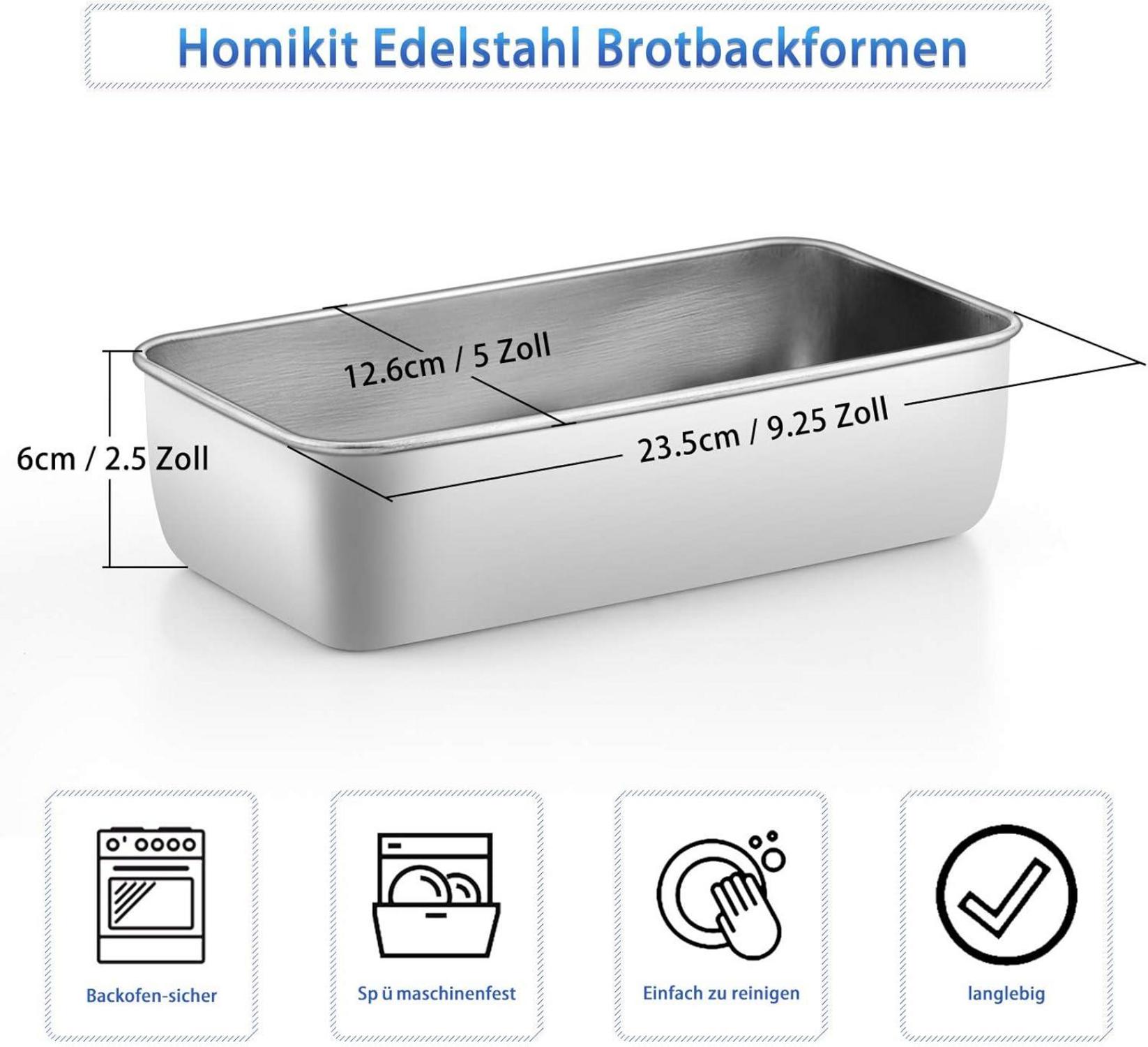 Homikit Edelstahl Brotbackform Königskuchenform 2er-Set