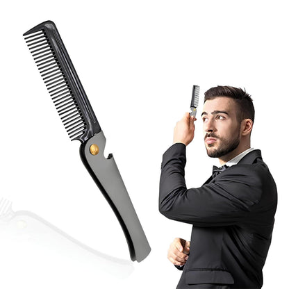Klappbarer Edelstahl Bartkamm für Männer - Premium Haarpflege Werkzeug