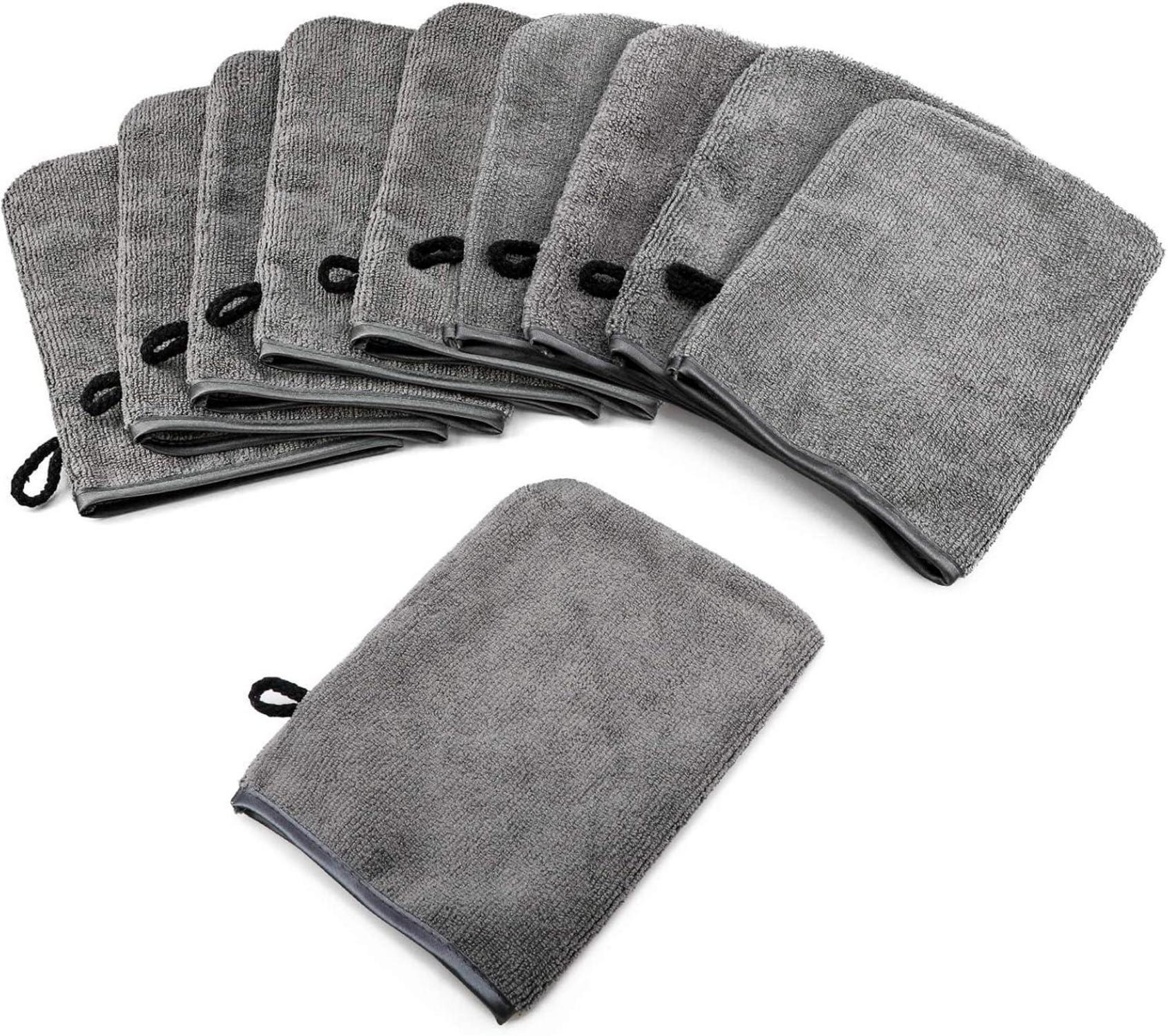 10er Pack Mikrofaser Waschhandschuhe Dunkelgrau 15x21cm