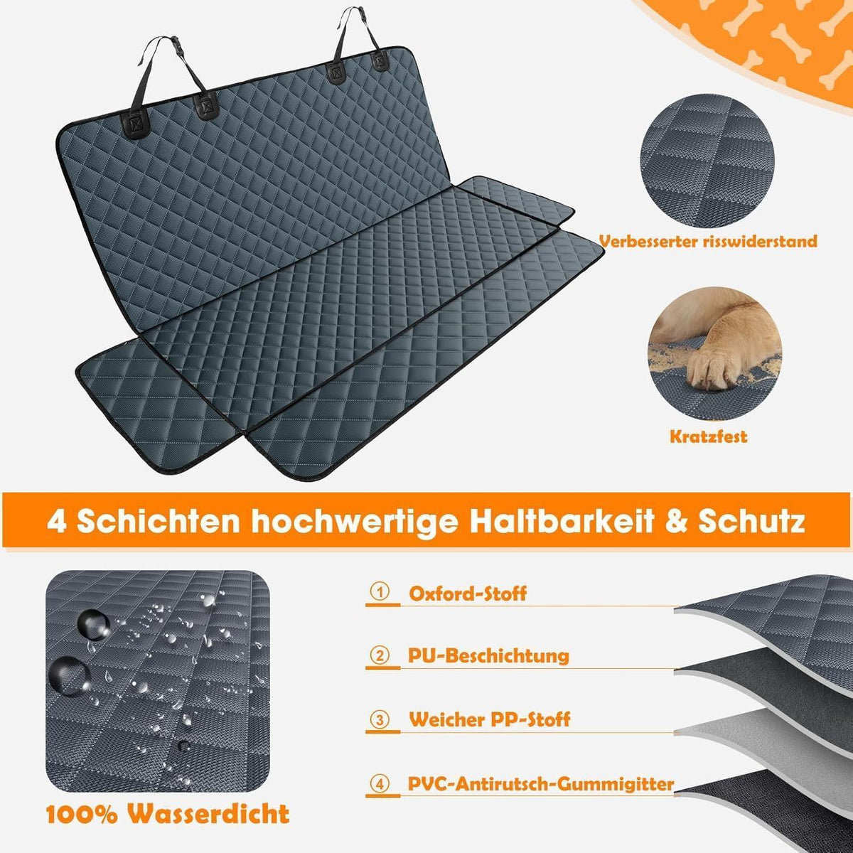 Hundedecke Auto Rückbank – Kratzfest & Wasserdicht, Grau 137x120cm