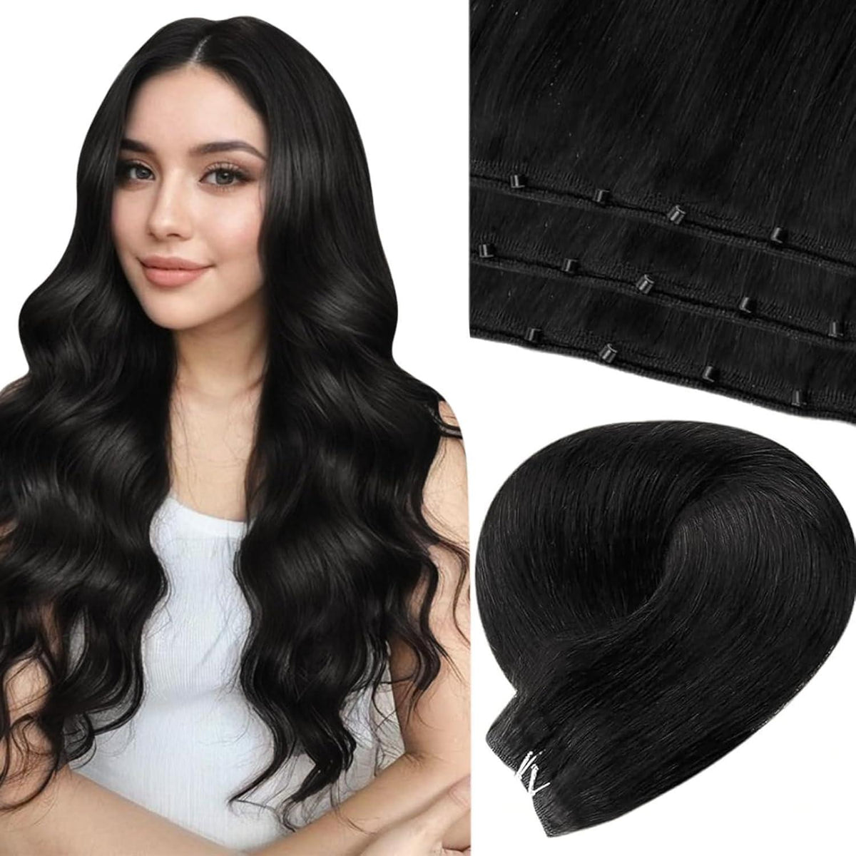 Echthaar Micro Weft Extensions Schwarz #1b 50cm